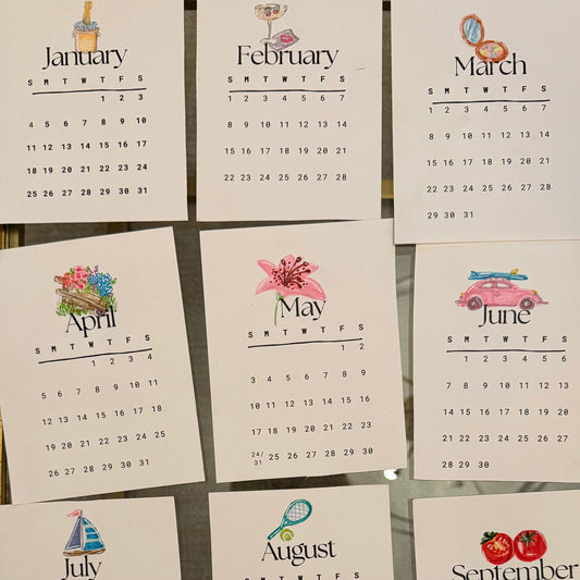 One of a Kind Hand Drawn & Painted Mini Calendar