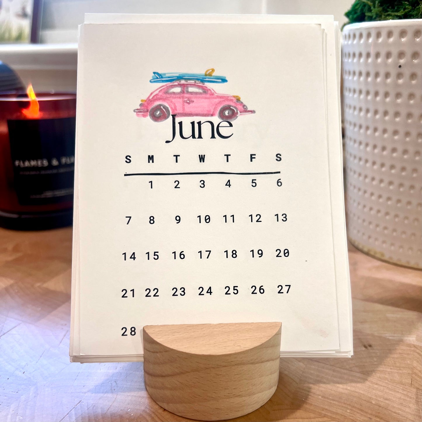 One of a Kind Hand Drawn & Painted Mini Calendar